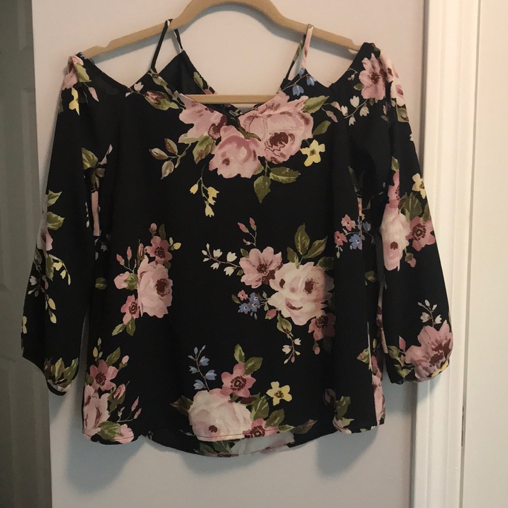 Cold Shoulder Floral Monteau Blouse